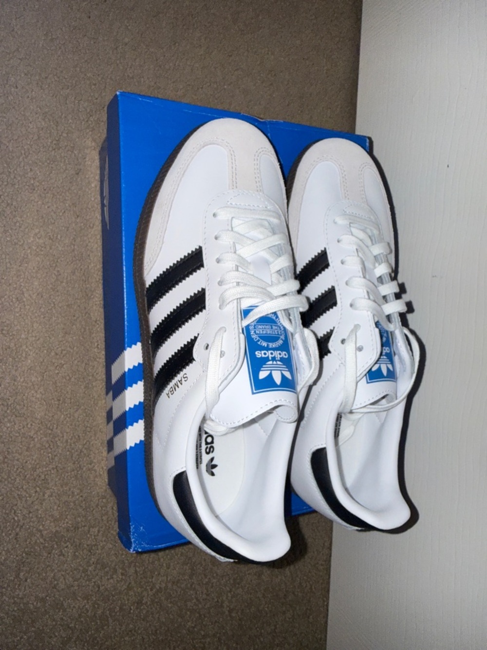 adidas White and Black Samba Leather Sneakers